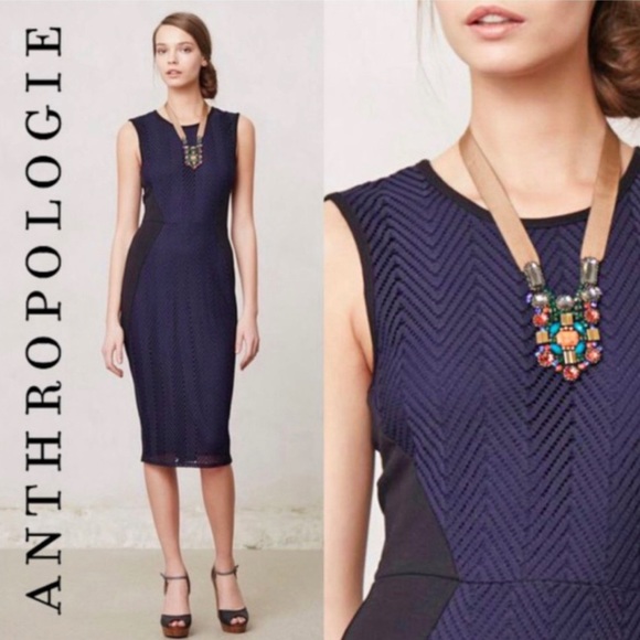Weston Wear Dresses & Skirts - Weston Wear Islington Navy Blue Knit Pencil Dress with Lace Front (S)